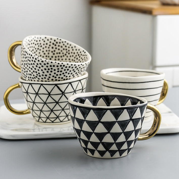 Geometric Mugs With Gold Handle