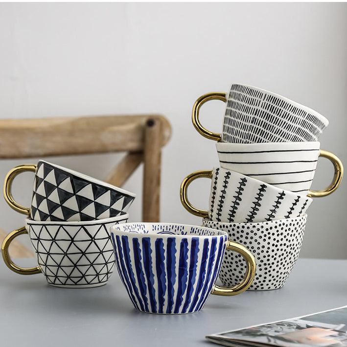 Geometric Mugs With Gold Handle