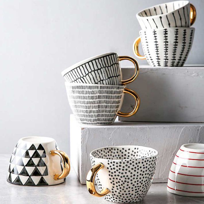 Geometric Mugs With Gold Handle