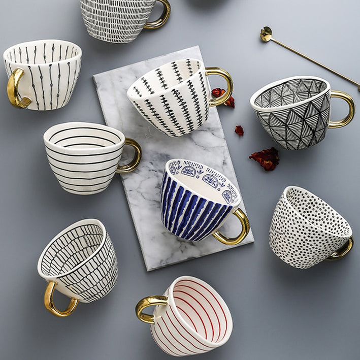 Geometric Mugs With Gold Handle